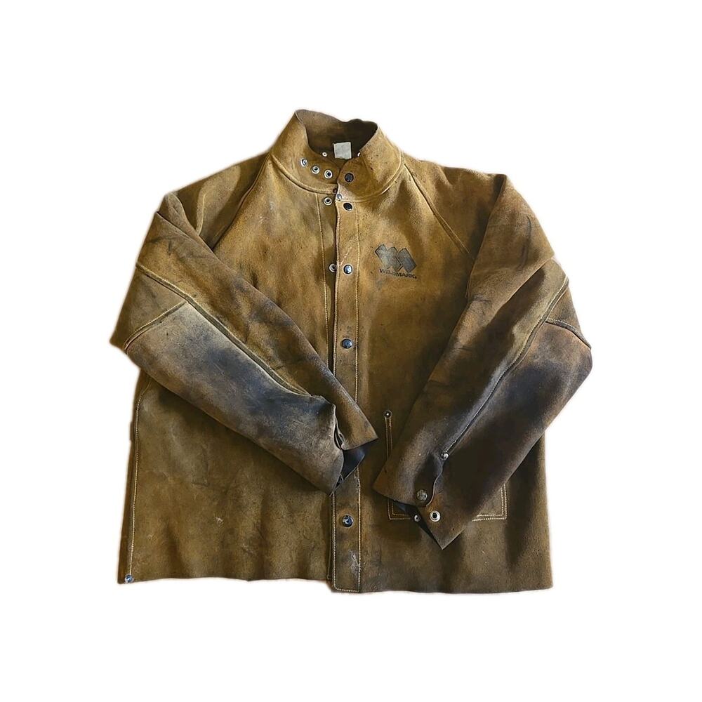 Weldmark Flame Retardant Heavy Split Cowhide Leather Welding Jacket- 3 Pocket-L